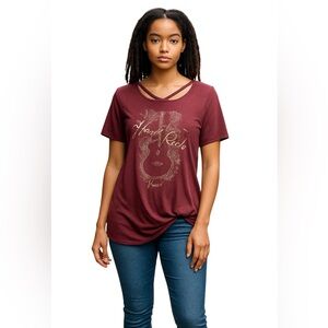 HARD ROCK GUITAR RED GRAPHIC TEE SHIRT Size XXL Heathered Red w/Metallic…